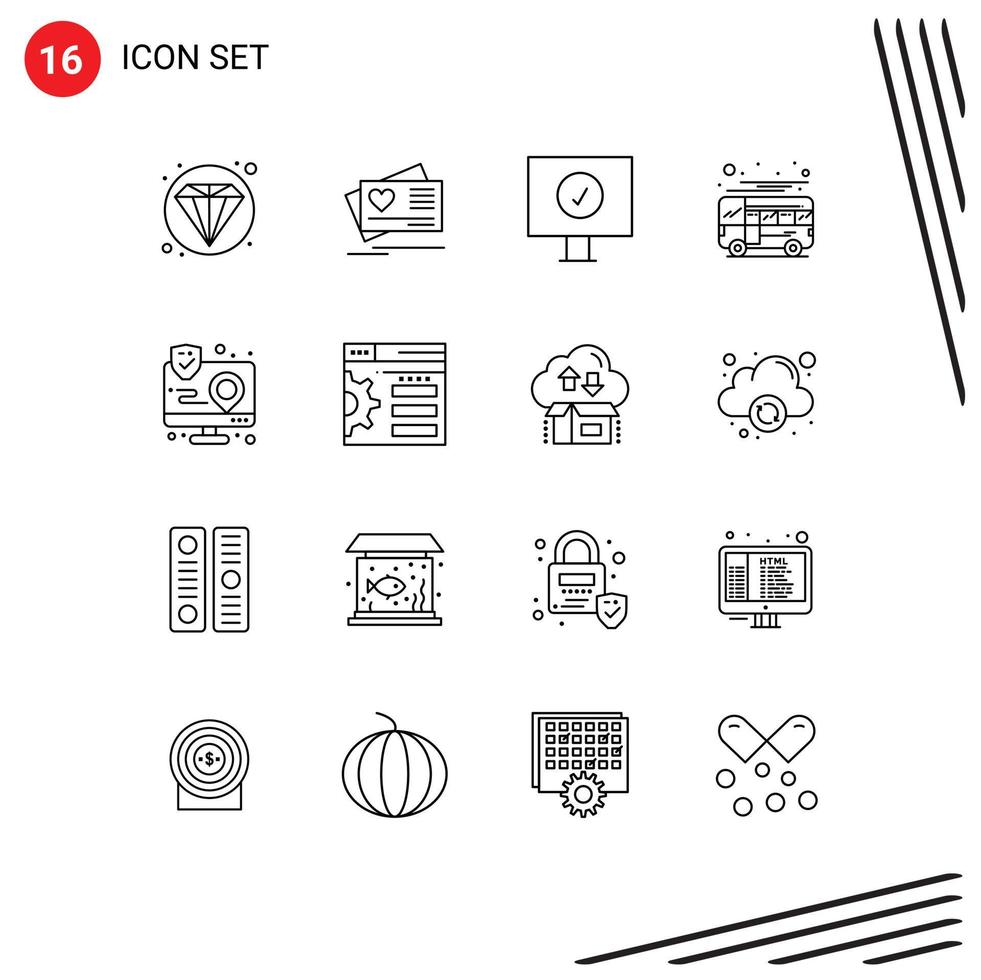 16 Thematic Vector Outlines and Editable Symbols of interaction action computer transport coach Editable Vector Design Elements