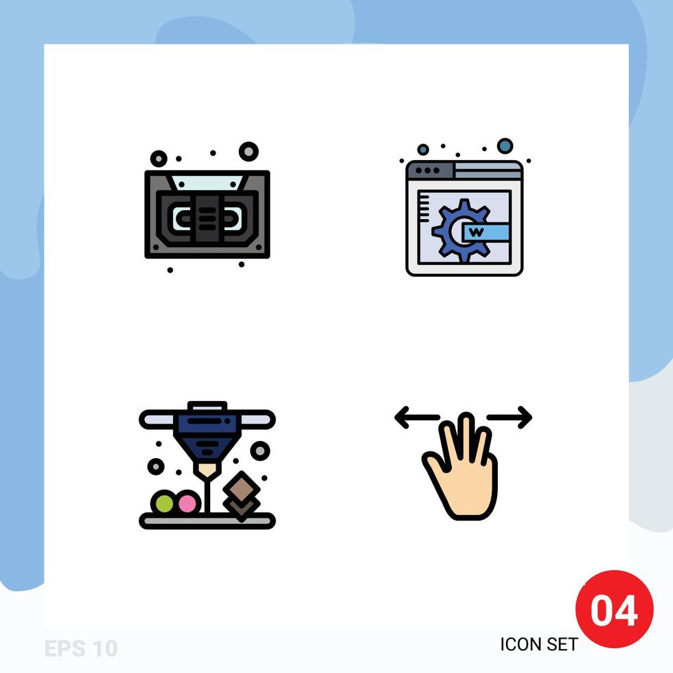 Group of 4 Filledline Flat Colors Signs and Symbols for audio gestures recorder printing mobile Editable Vector Design Elements