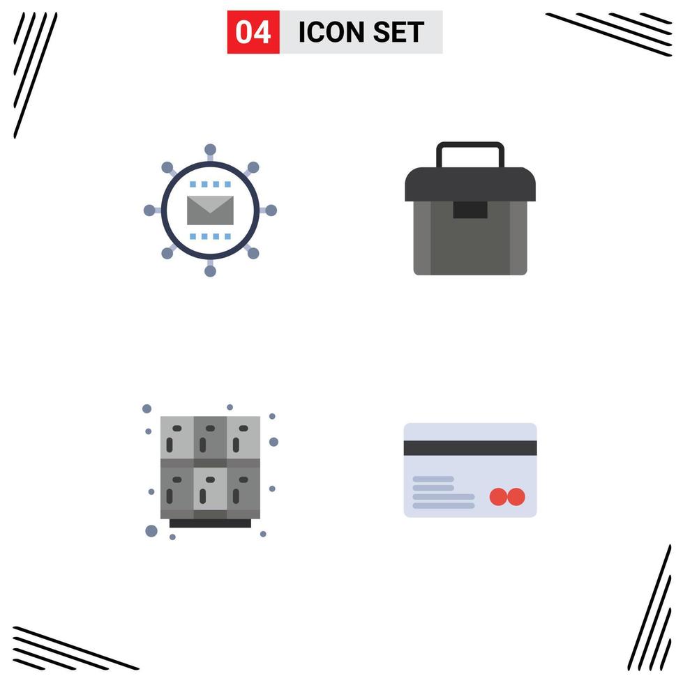 Mobile Interface Flat Icon Set of 4 Pictograms of engine learn optimization business locker Editable Vector Design Elements