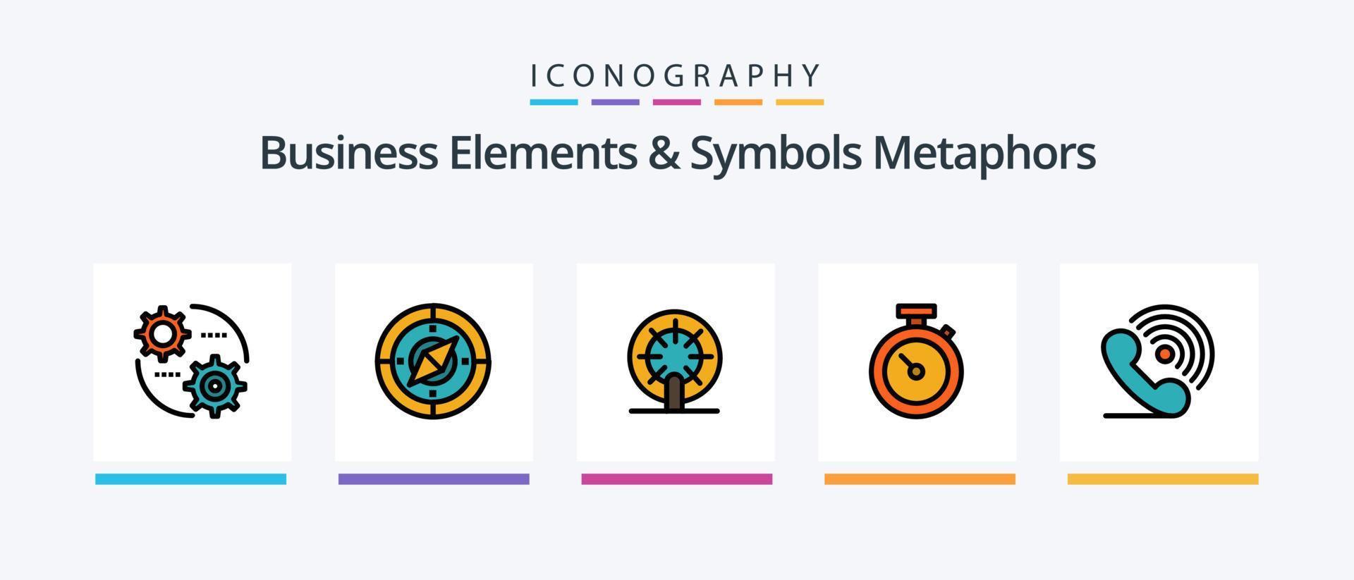 Business Elements And Symbols Metaphors Line Filled 5 Icon Pack Including wheel. identity. location. card. target. Creative Icons Design vector