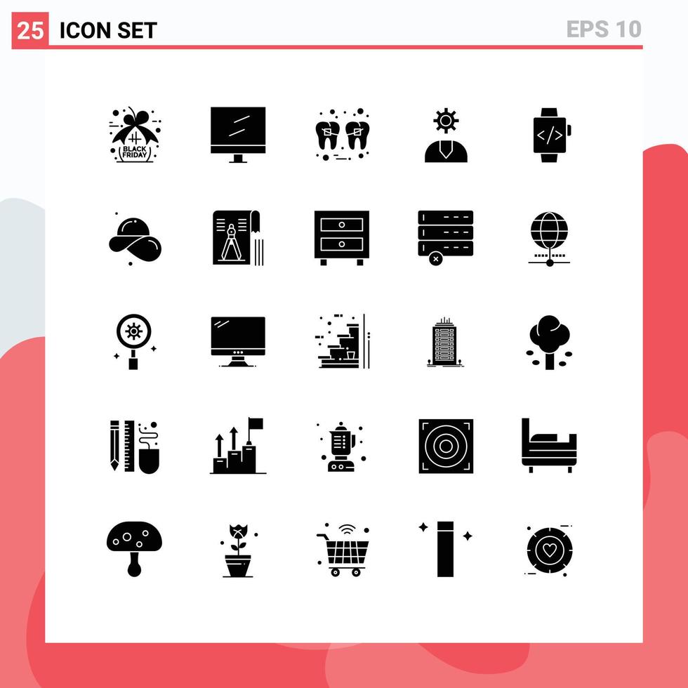 conjunto de 25 iconos modernos de la interfaz de usuario signos de símbolos para los elementos de diseño vectorial editables del cliente del servicio de salud de soporte de reloj de mano vector