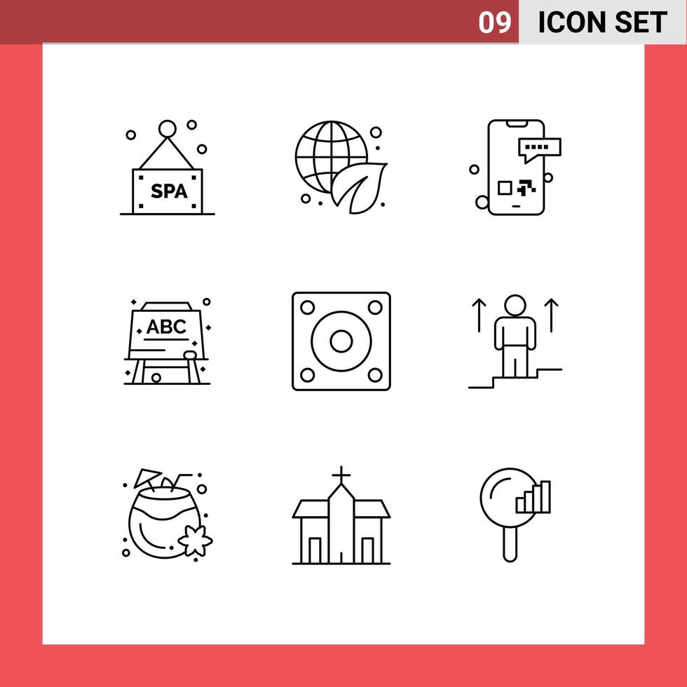 Pictogram Set of 9 Simple Outlines of hard disk devices message formula board Editable Vector Design Elements