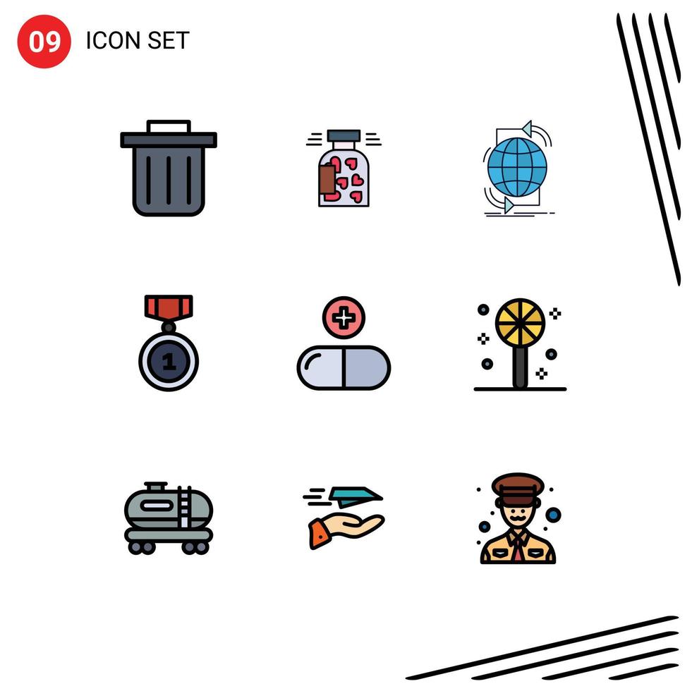 User Interface Pack of 9 Basic Filledline Flat Colors of pills drug internet position badges Editable Vector Design Elements
