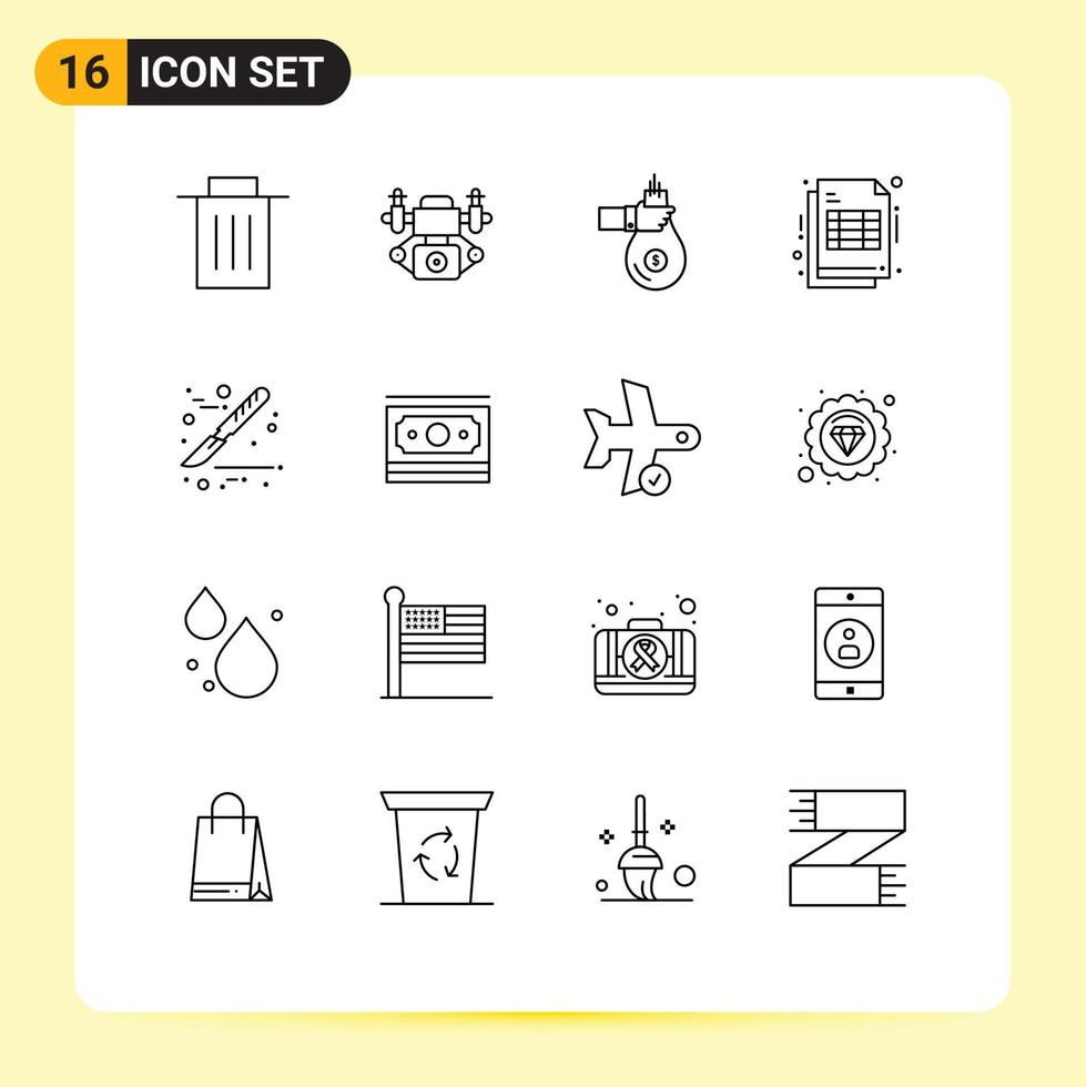 Stock Vector Icon Pack of 16 Line Signs and Symbols for medical invoice finance cheaque offer Editable Vector Design Elements