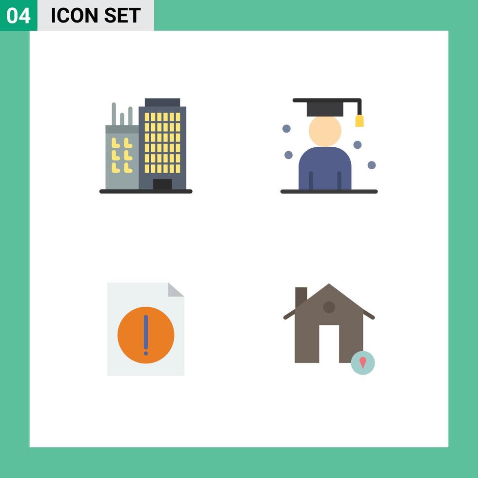 Pack of 4 Modern Flat Icons Signs and Symbols for Web Print Media such as building alert real graduation file Editable Vector Design Elements