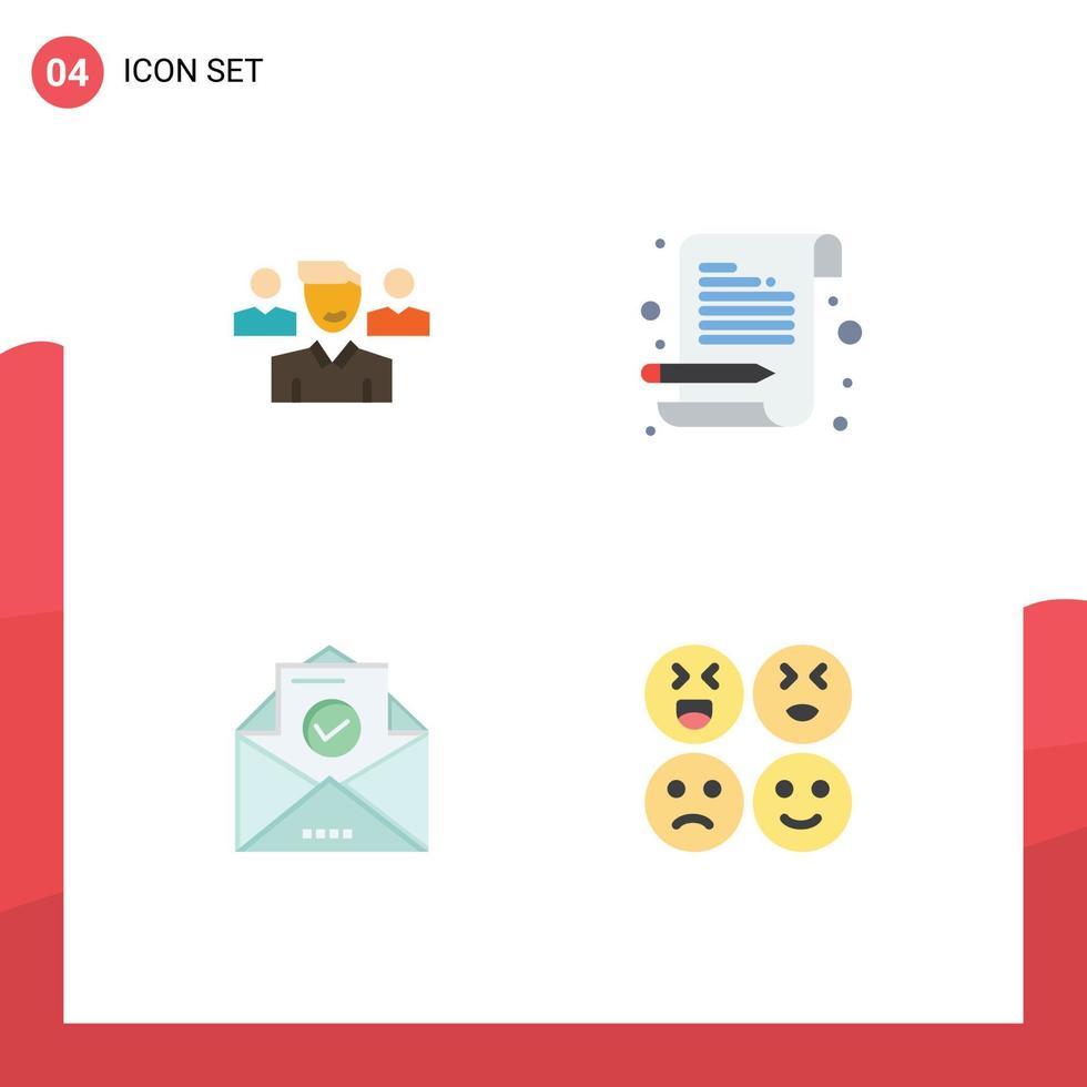 Flat Icon Pack of 4 Universal Symbols of team email squard notepad education Editable Vector Design Elements