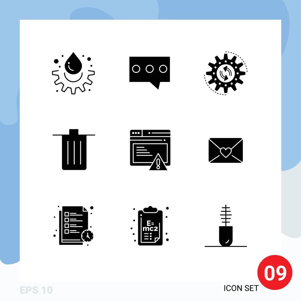 Solid Glyph Pack of 9 Universal Symbols of seo garbage process delete basket Editable Vector Design Elements