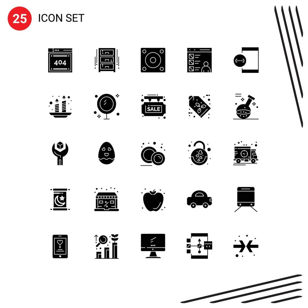 25 Universal Solid Glyphs Set for Web and Mobile Applications development coding wardrobe browser technology Editable Vector Design Elements