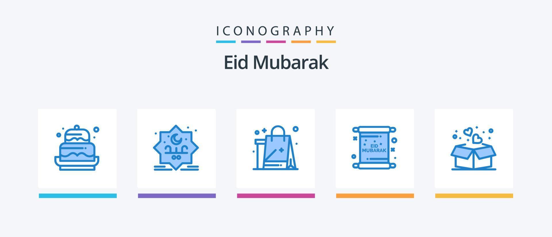 Eid Mubarak Blue 5 Icon Pack Including mubarak. invitation. stamp. card. cloths. Creative Icons Design vector