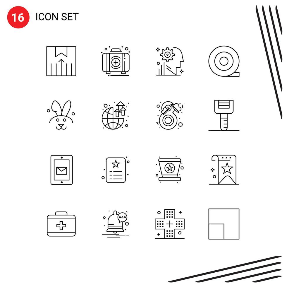 grupo de 16 esboza signos y símbolos para elementos de diseño de vectores editables de engranajes de cinta de caja de conejo bynny