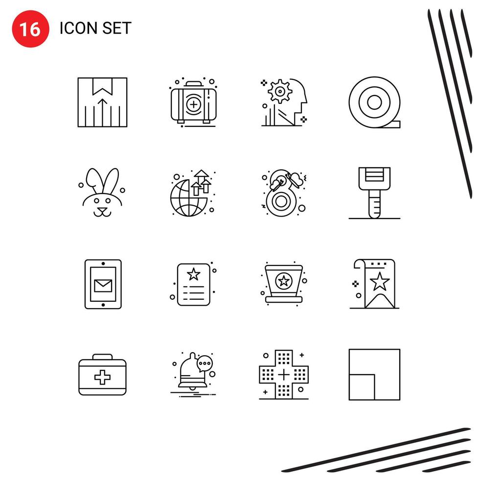 Group of 16 Outlines Signs and Symbols for rabbit bynny box tape gear Editable Vector Design Elements