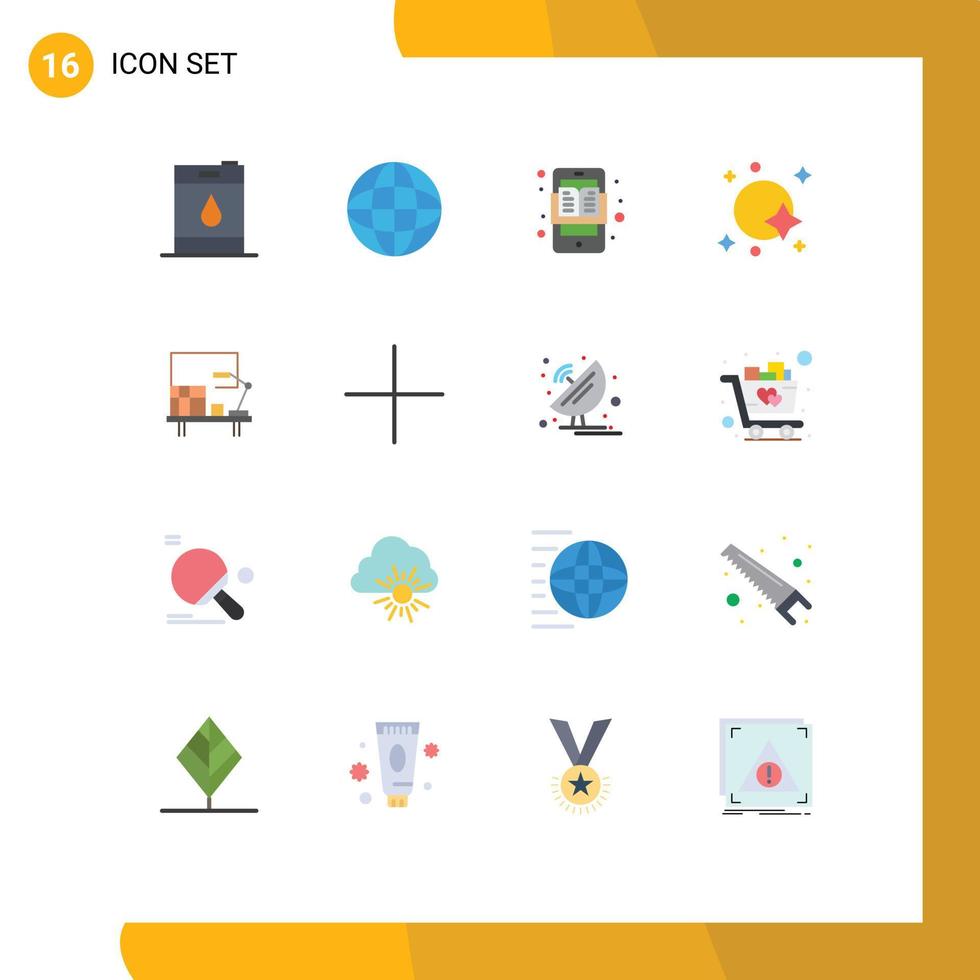 16 Thematic Vector Flat Colors and Editable Symbols of workplace space education apps satellite astronomy Editable Pack of Creative Vector Design Elements