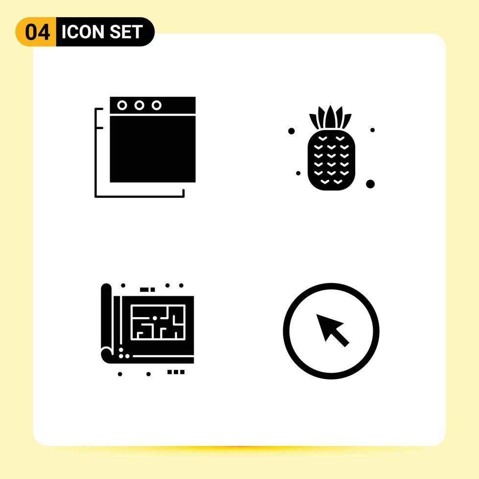 Solid Glyph Pack of 4 Universal Symbols of apps print fruit design cursor Editable Vector Design Elements