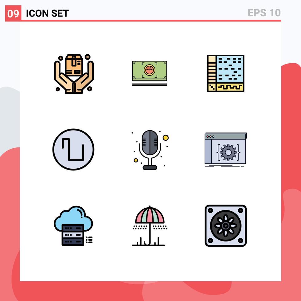 Universal Icon Symbols Group of 9 Modern Filledline Flat Colors of microphone wave ableton square daw Editable Vector Design Elements