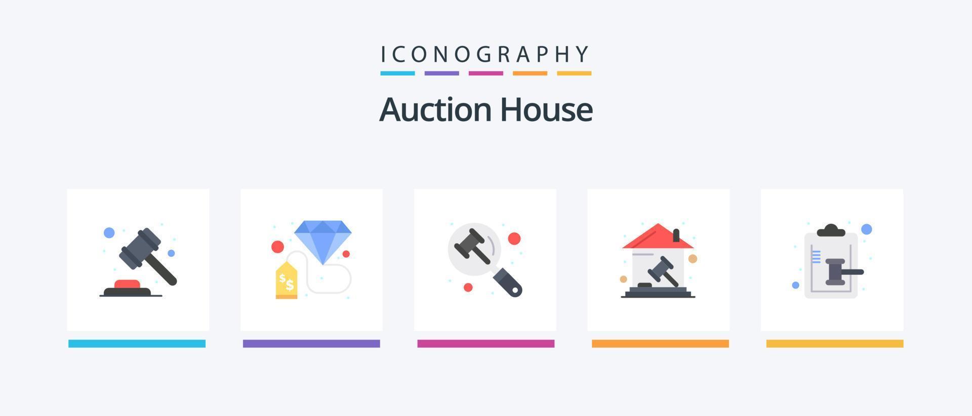 paquete de iconos de 5 planos de subasta que incluye propiedad. casa. etiqueta de pago Corte. lupa diseño de iconos creativos vector