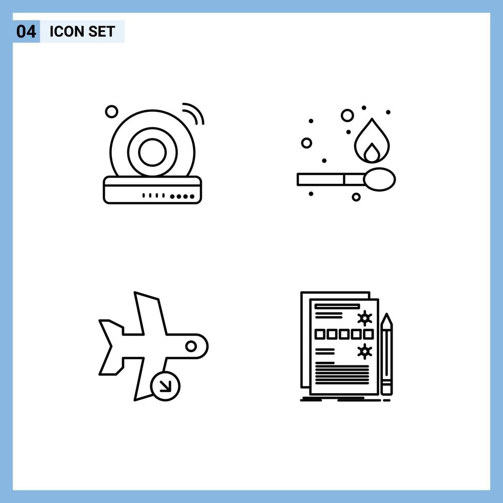 Group of 4 Filledline Flat Colors Signs and Symbols for cd plane internet match transportation Editable Vector Design Elements
