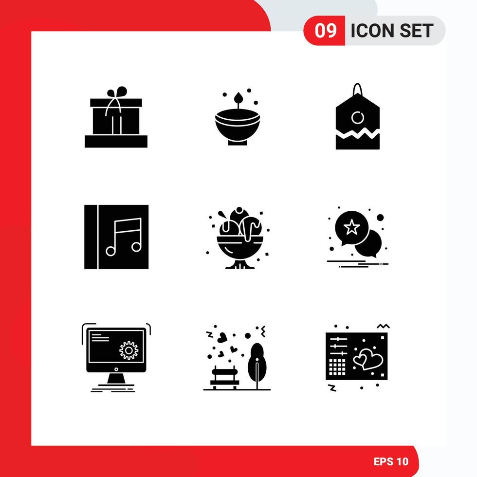 User Interface Pack of 9 Basic Solid Glyphs of birthday media festival album over Editable Vector Design Elements
