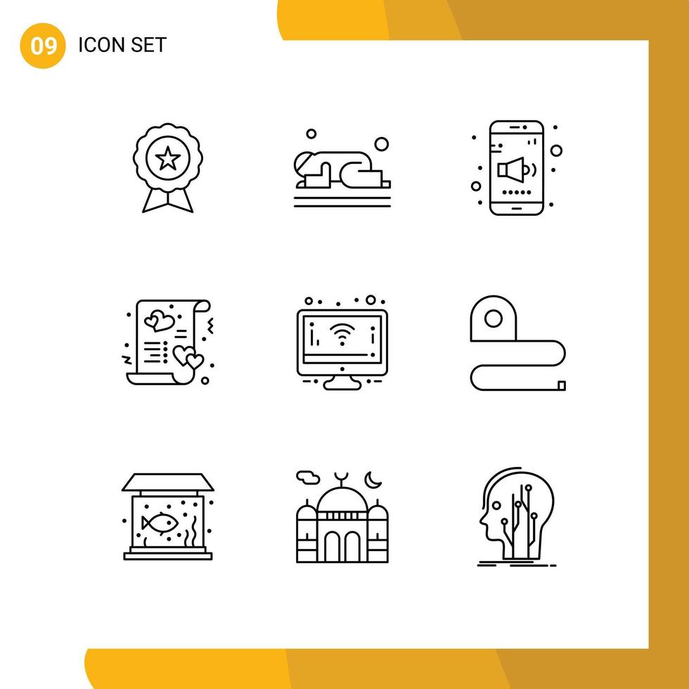 Set of 9 Modern UI Icons Symbols Signs for love heart prayer card sound Editable Vector Design Elements