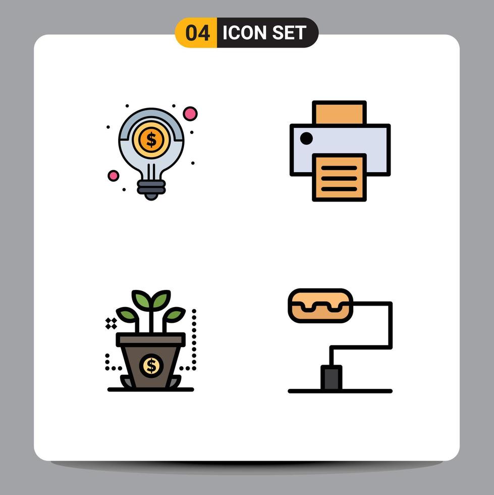 Set of 4 Modern UI Icons Symbols Signs for idea investment money print paint roller Editable Vector Design Elements