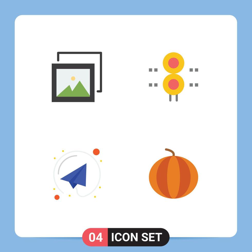 paquete de 4 iconos planos creativos de elementos de diseño vectorial editables de tren de signo de avión de papel de álbum vector