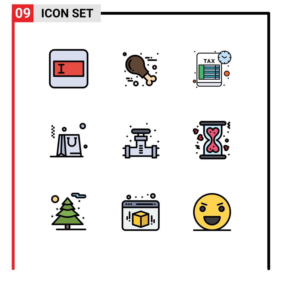 Editable Vector Line Pack of 9 Simple Filledline Flat Colors of system plumber schedule mechanical business Editable Vector Design Elements