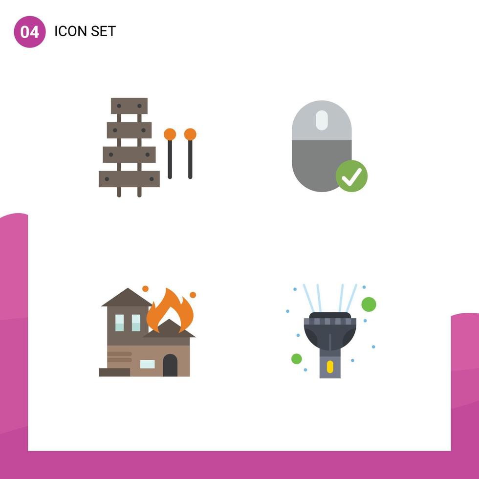 Mobile Interface Flat Icon Set of 4 Pictograms of audio hardware sound connected burning Editable Vector Design Elements