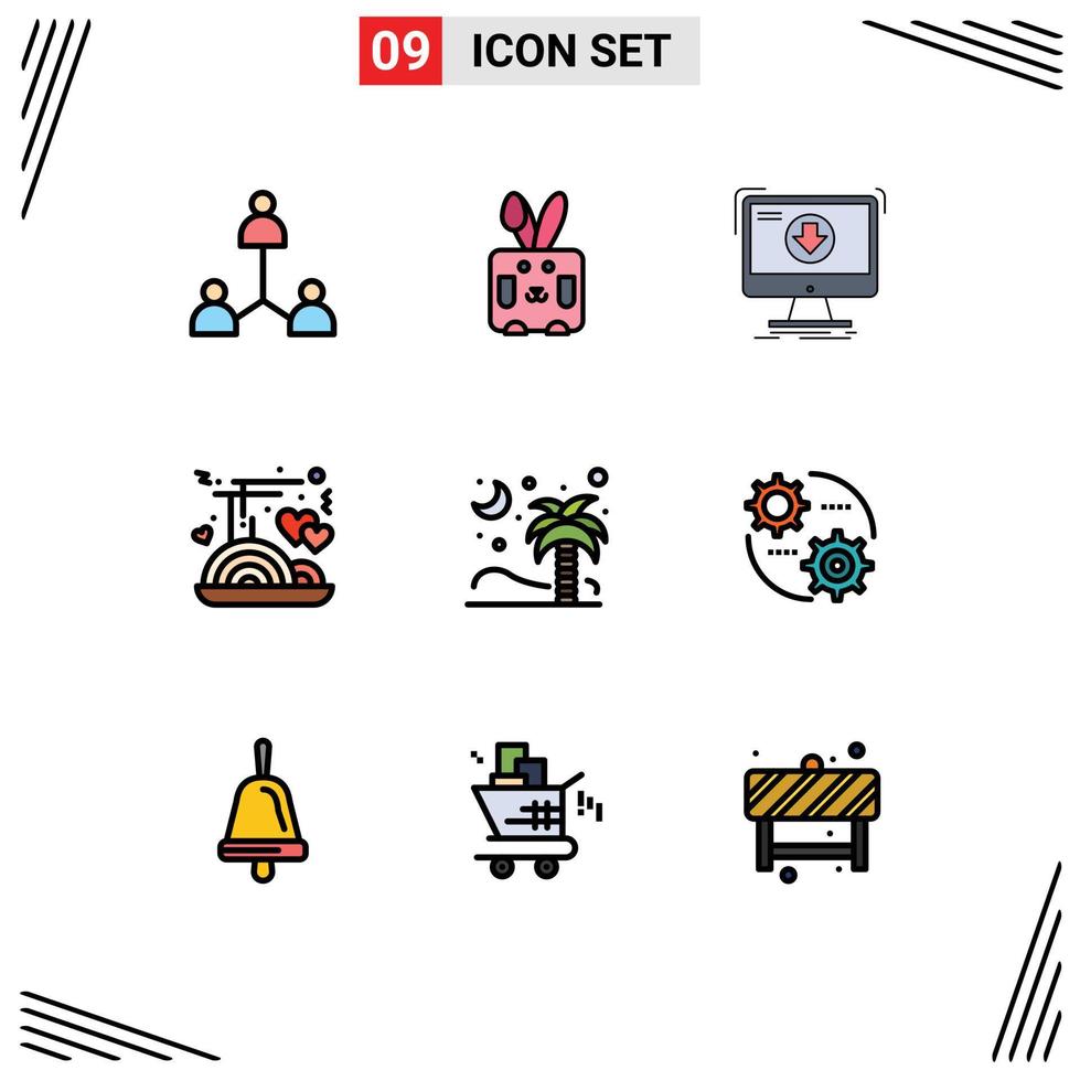 9 iconos creativos signos y símbolos modernos de fideos de palma además de elementos de diseño vectorial editables del juego de fideos vector