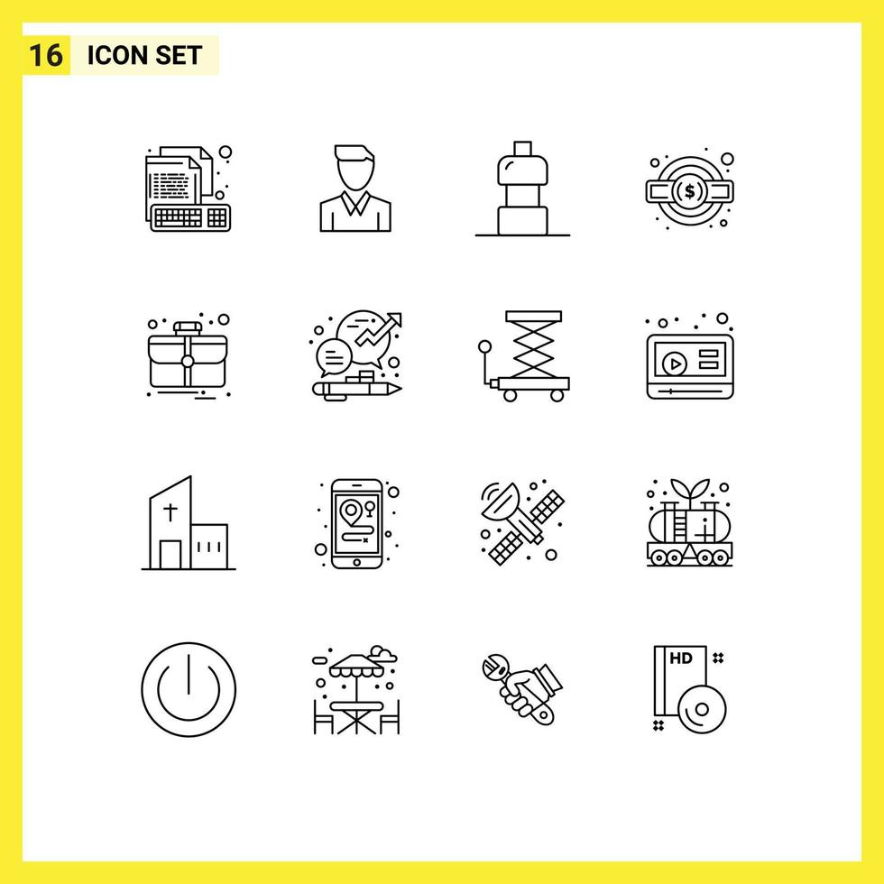 16 User Interface Outline Pack of modern Signs and Symbols of case tax person service food Editable Vector Design Elements