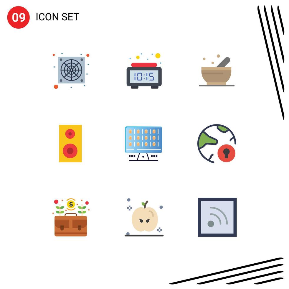 Pictogram Set of 9 Simple Flat Colors of global computing soup computer school Editable Vector Design Elements