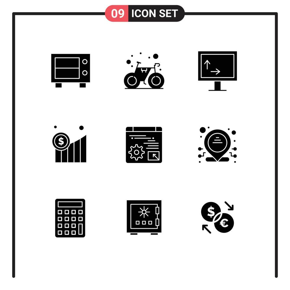 conjunto de 9 iconos de ui modernos símbolos signos para economía digital tv web gráfico elementos de diseño vectorial editables vector