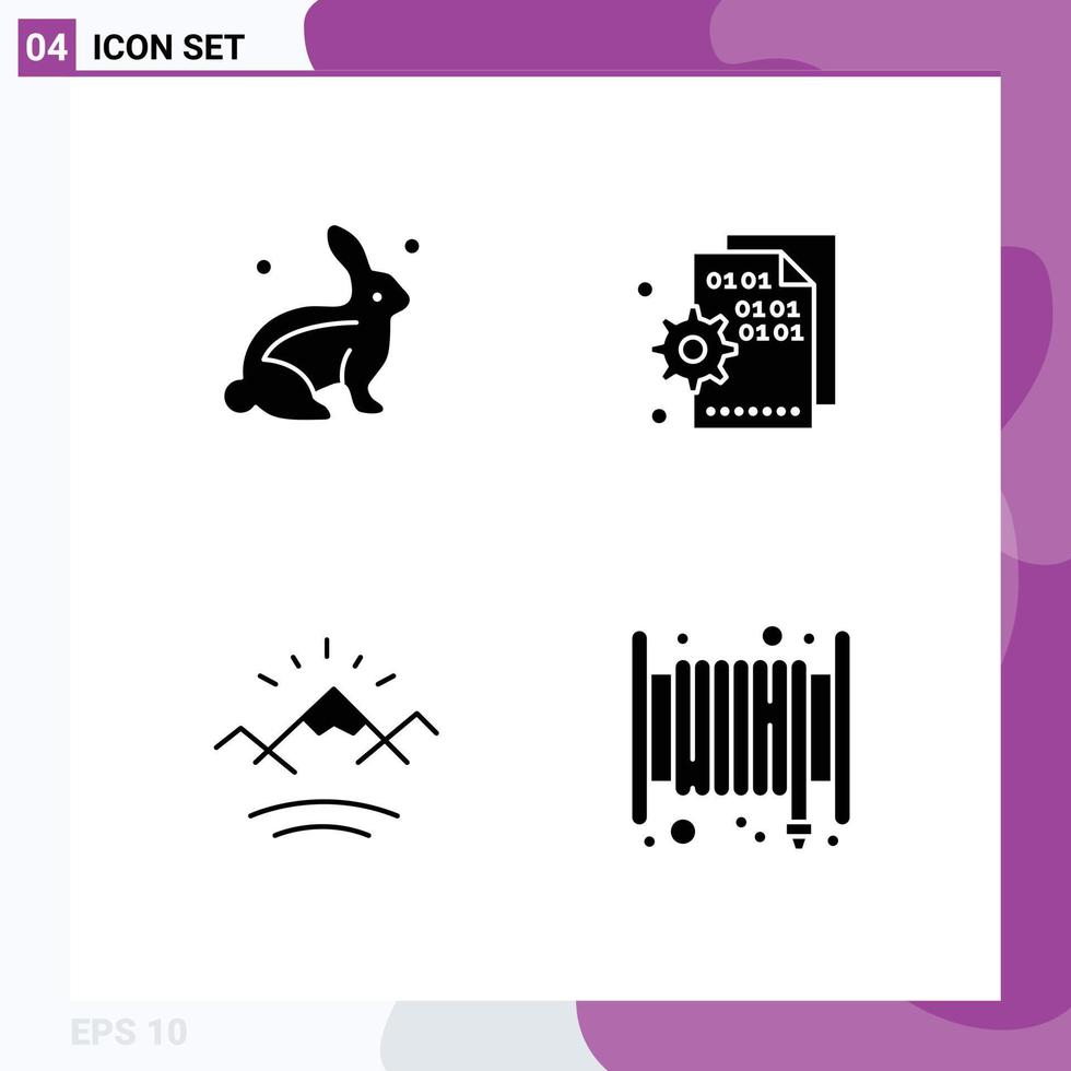 Pictogram Set of 4 Simple Solid Glyphs of bunny mountains nature code sun Editable Vector Design Elements