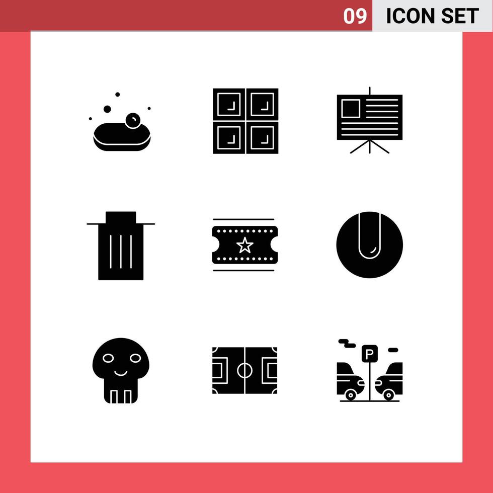 Set of 9 Modern UI Icons Symbols Signs for match movie tickets presentation film tickets user Editable Vector Design Elements