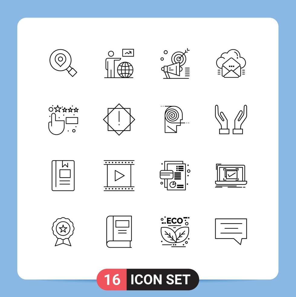 Modern Set of 16 Outlines and symbols such as data mail go cloud target Editable Vector Design Elements