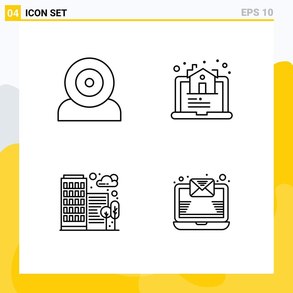 Universal Icon Symbols Group of 4 Modern Filledline Flat Colors of computers building hardware house house Editable Vector Design Elements