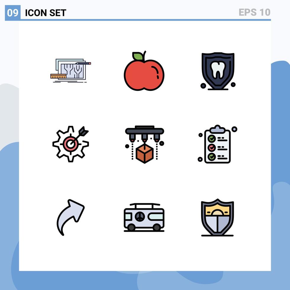 conjunto de 9 iconos modernos de la interfaz de usuario signos de símbolos para imprimir la configuración de la protección del objetivo elementos de diseño vectorial editables vector