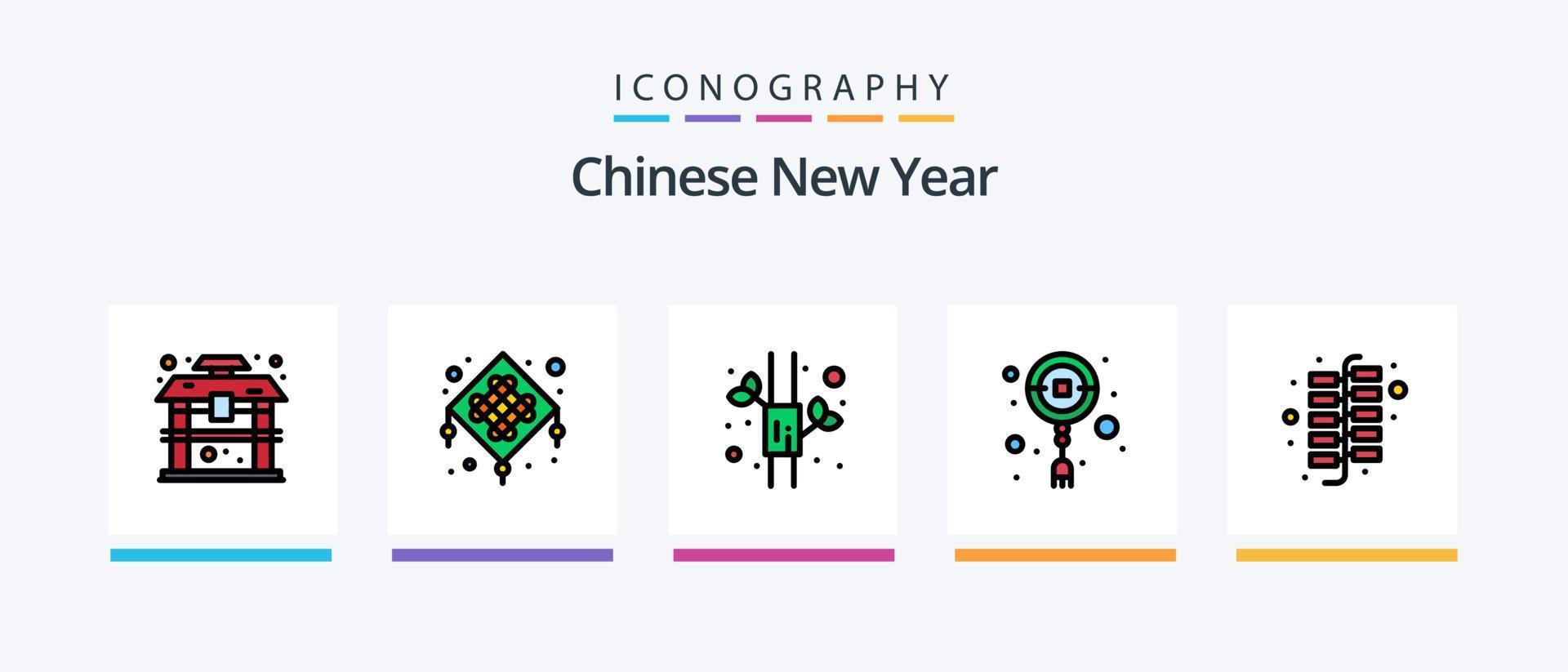 Chinese New Year Line Filled 5 Icon Pack Including church. building. music. house. gift. Creative Icons Design vector