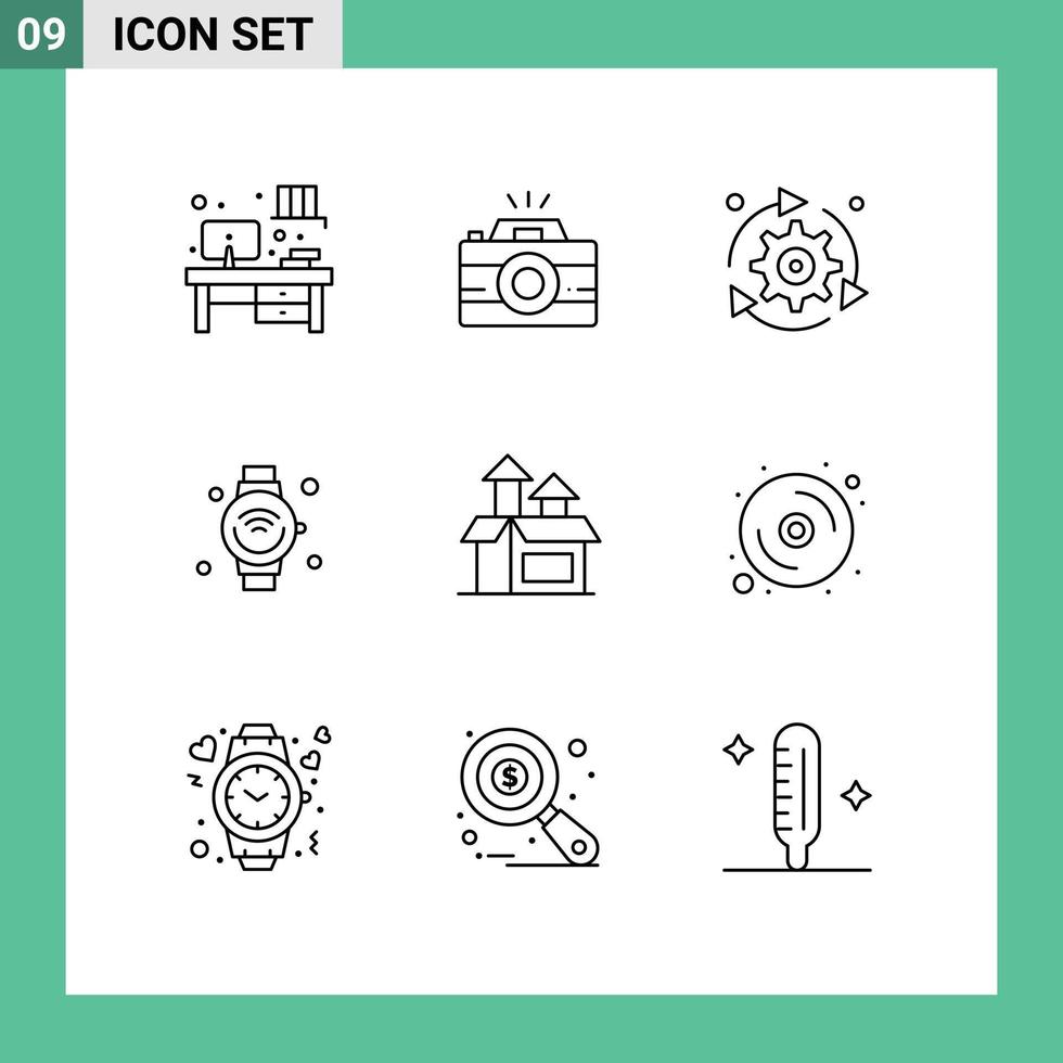 Pack of 9 Modern Outlines Signs and Symbols for Web Print Media such as management iot arrow internet of things smart watch Editable Vector Design Elements