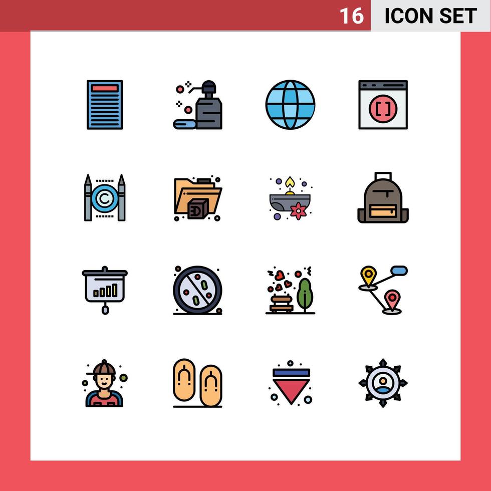 Group of 16 Flat Color Filled Lines Signs and Symbols for digital conflict globe business develop Editable Creative Vector Design Elements