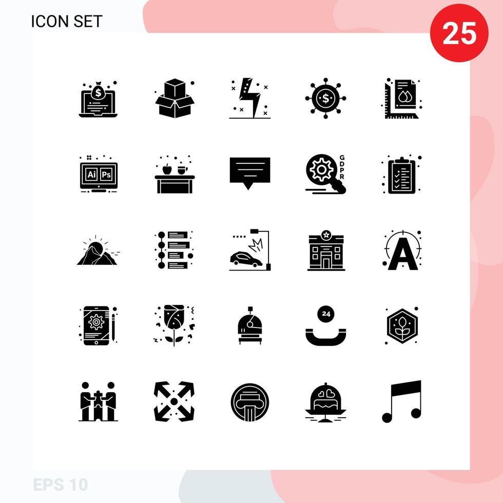 Set of 25 Modern UI Icons Symbols Signs for ruler modern charge global business Editable Vector Design Elements