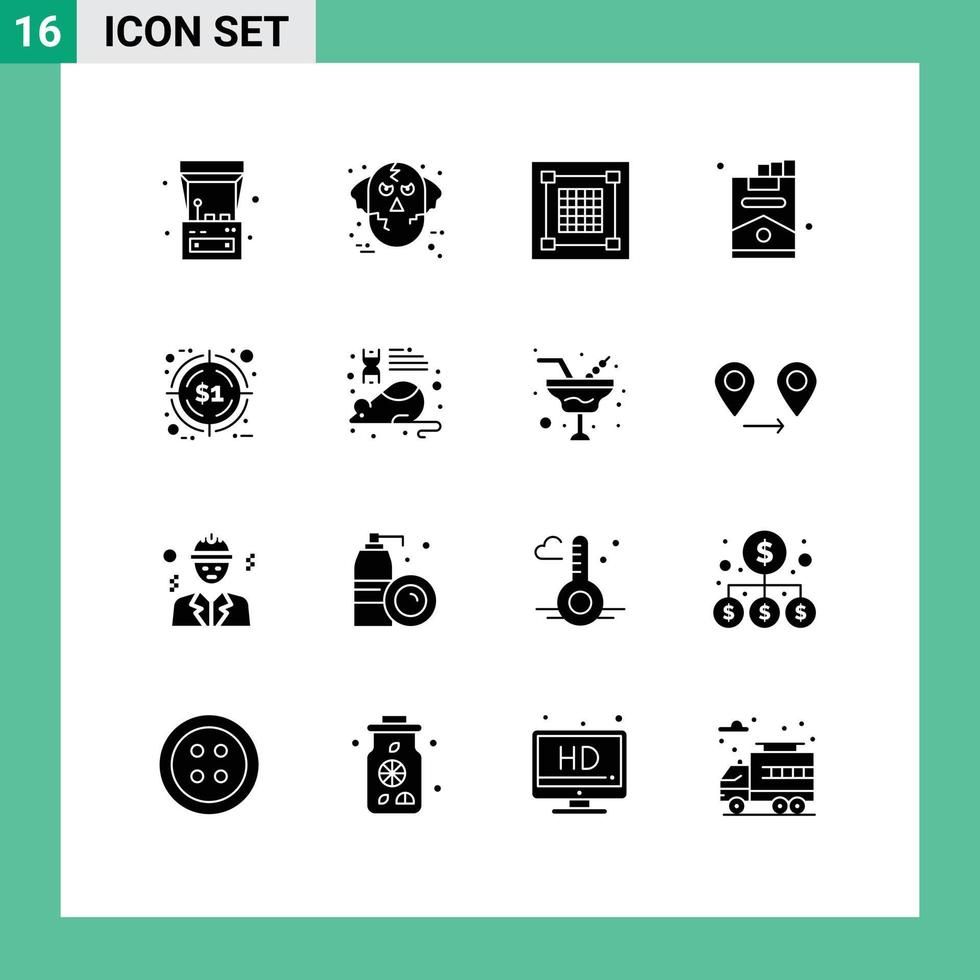 Set of 16 Modern UI Icons Symbols Signs for party cigarette wolf cigar graphic Editable Vector Design Elements