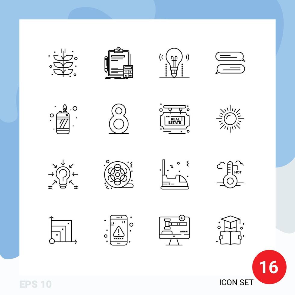 16 Outline concept for Websites Mobile and Apps texting chatting finance science light Editable Vector Design Elements
