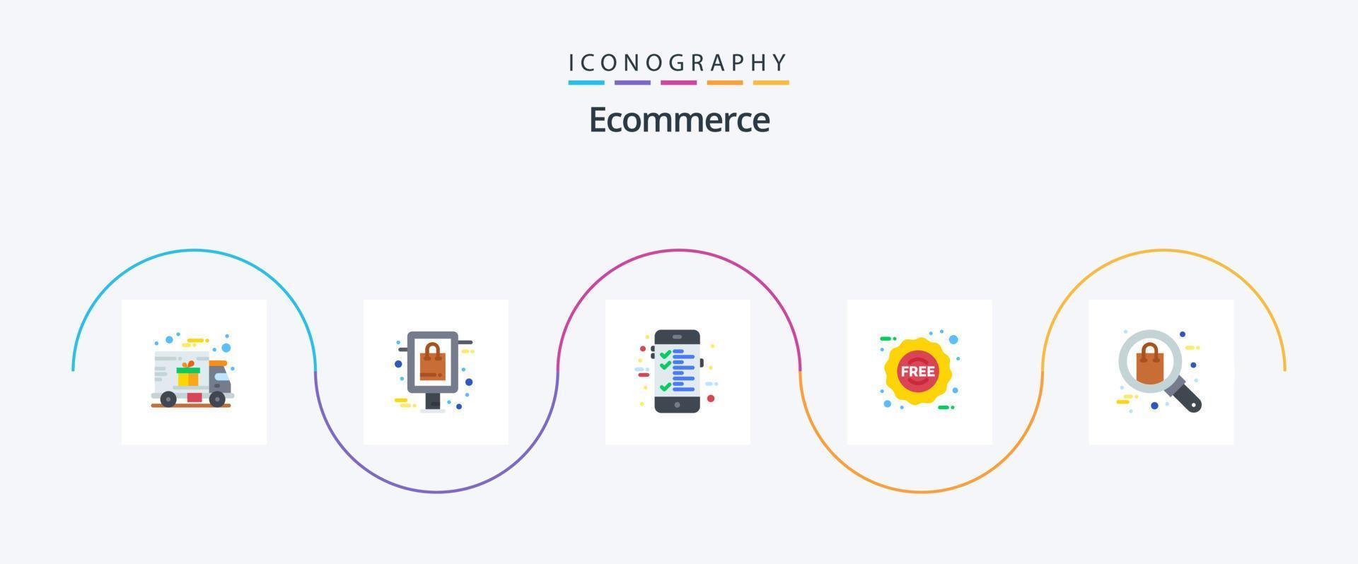 Ecommerce Flat 5 Icon Pack Including search. browse. bill. shopping. free vector