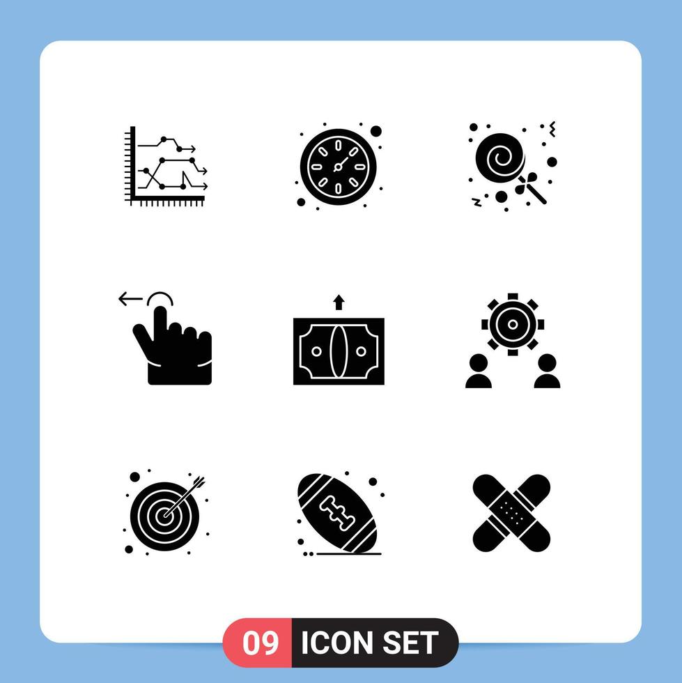 Set of 9 Modern UI Icons Symbols Signs for finance back watch swipe finger Editable Vector Design Elements