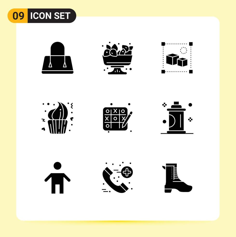 Set of 9 Modern UI Icons Symbols Signs for hobbies dessert file day cake Editable Vector Design Elements