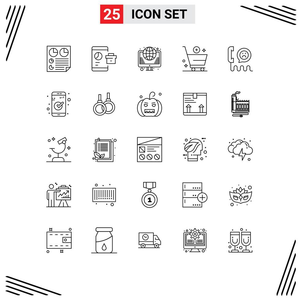 Set of 25 Vector Lines on Grid for cart add seo web internet Editable Vector Design Elements