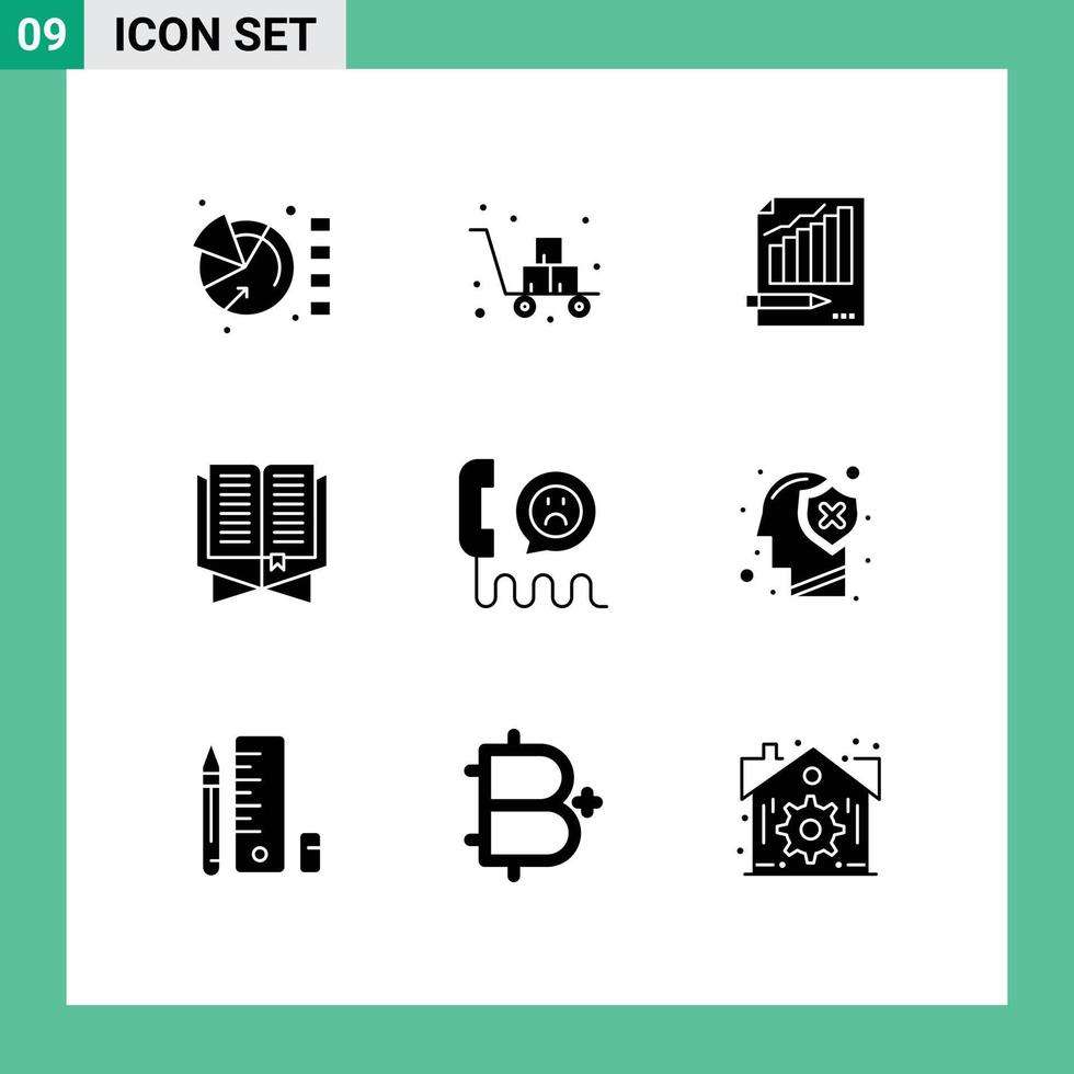 Modern Set of 9 Solid Glyphs and symbols such as book market shipping graph business Editable Vector Design Elements