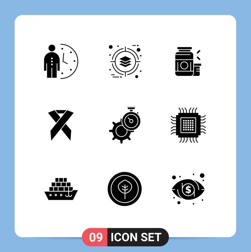 User Interface Pack of 9 Basic Solid Glyphs of solidarity aids product ribbon sports Editable Vector Design Elements