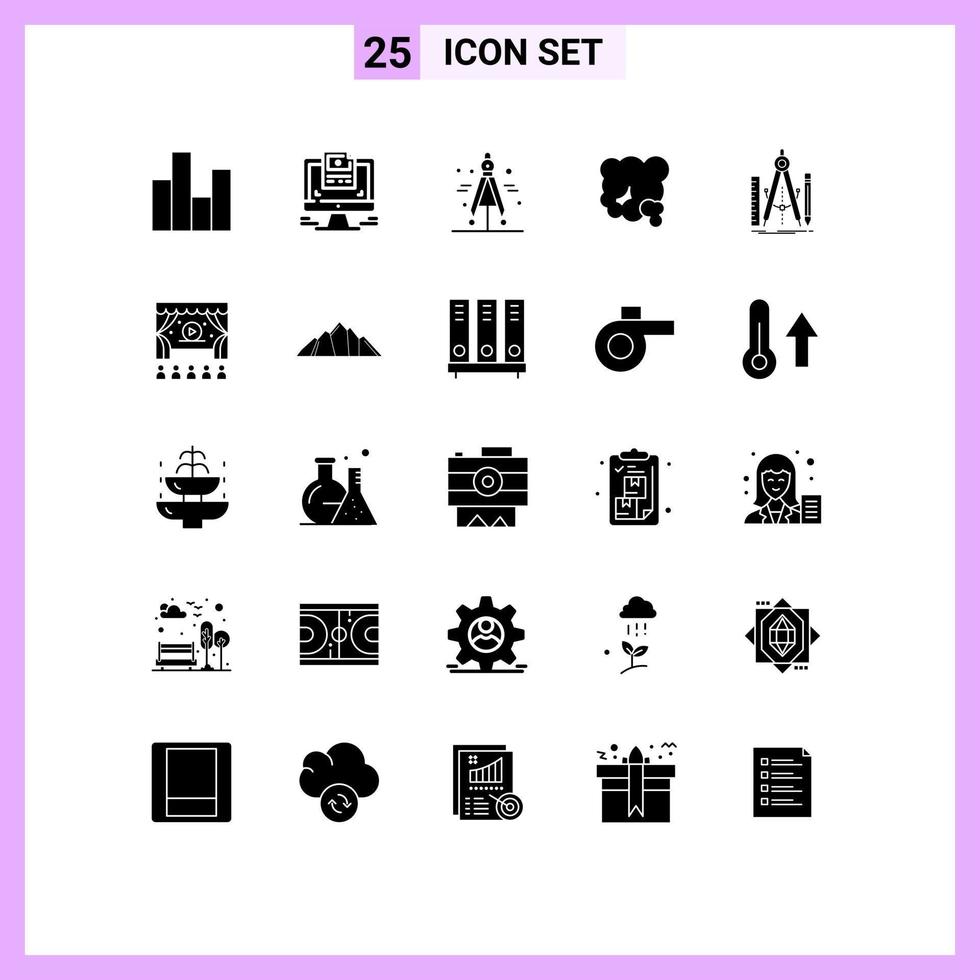 25 Thematic Vector Solid Glyphs and Editable Symbols of build pm website environment air Editable Vector Design Elements