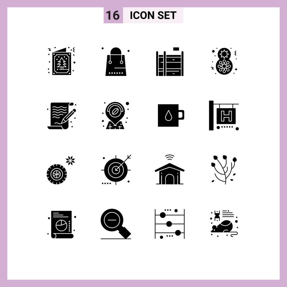 Set of 16 Vector Solid Glyphs on Grid for arts women celebrate shopping gift day Editable Vector Design Elements