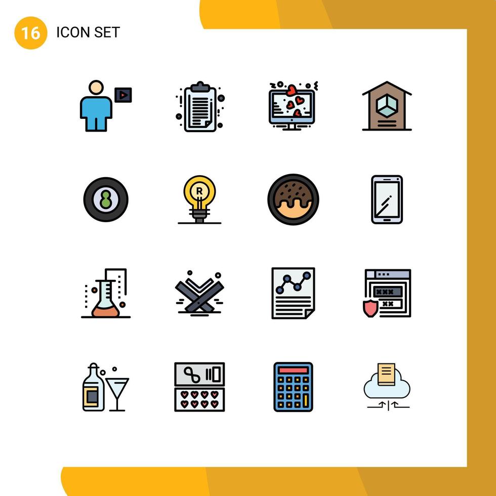 conjunto de 16 iconos de interfaz de usuario modernos símbolos signos para la entrega del tablero de clip del hogar del producto amor elementos de diseño de vectores creativos editables